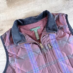 Lauren Ralph Lauren Women's Plaid Vest Corduroy Collar Size 1X